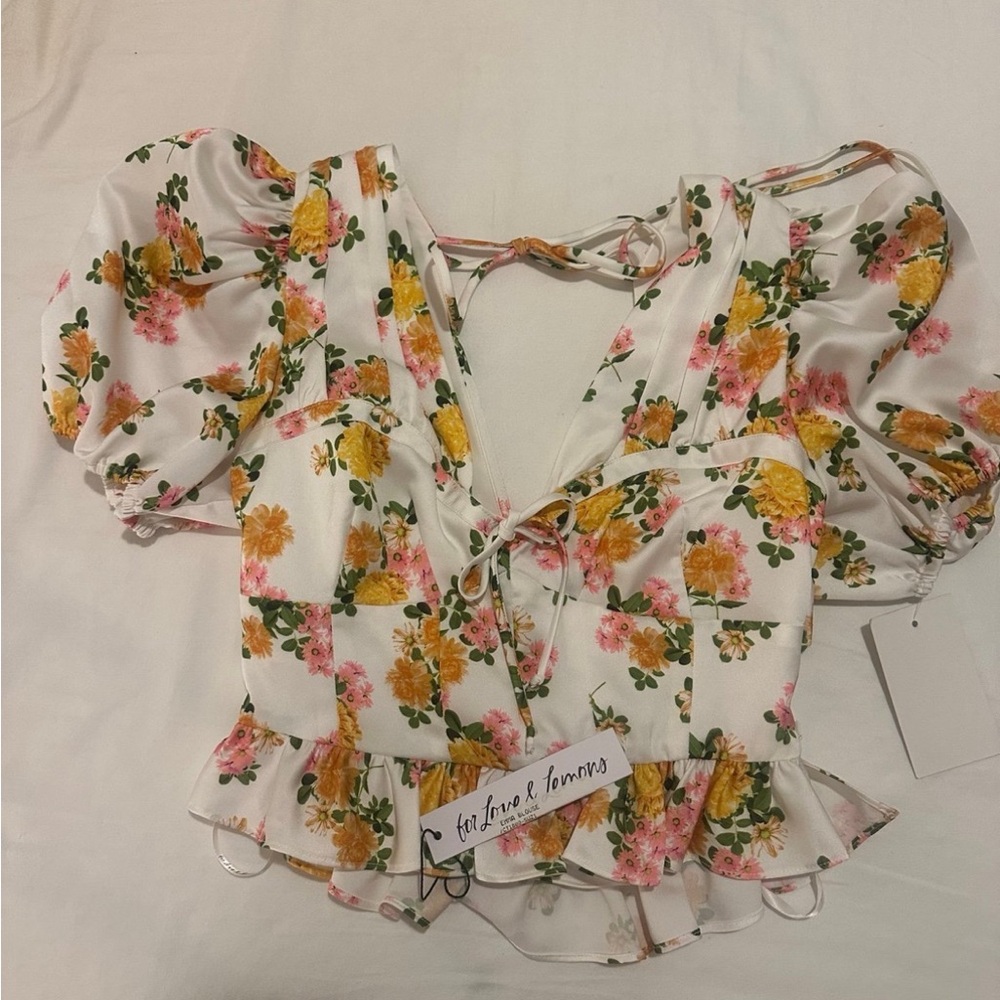 For Love And Lemons Flutter Sleeve Blouse White Cream Ruffled